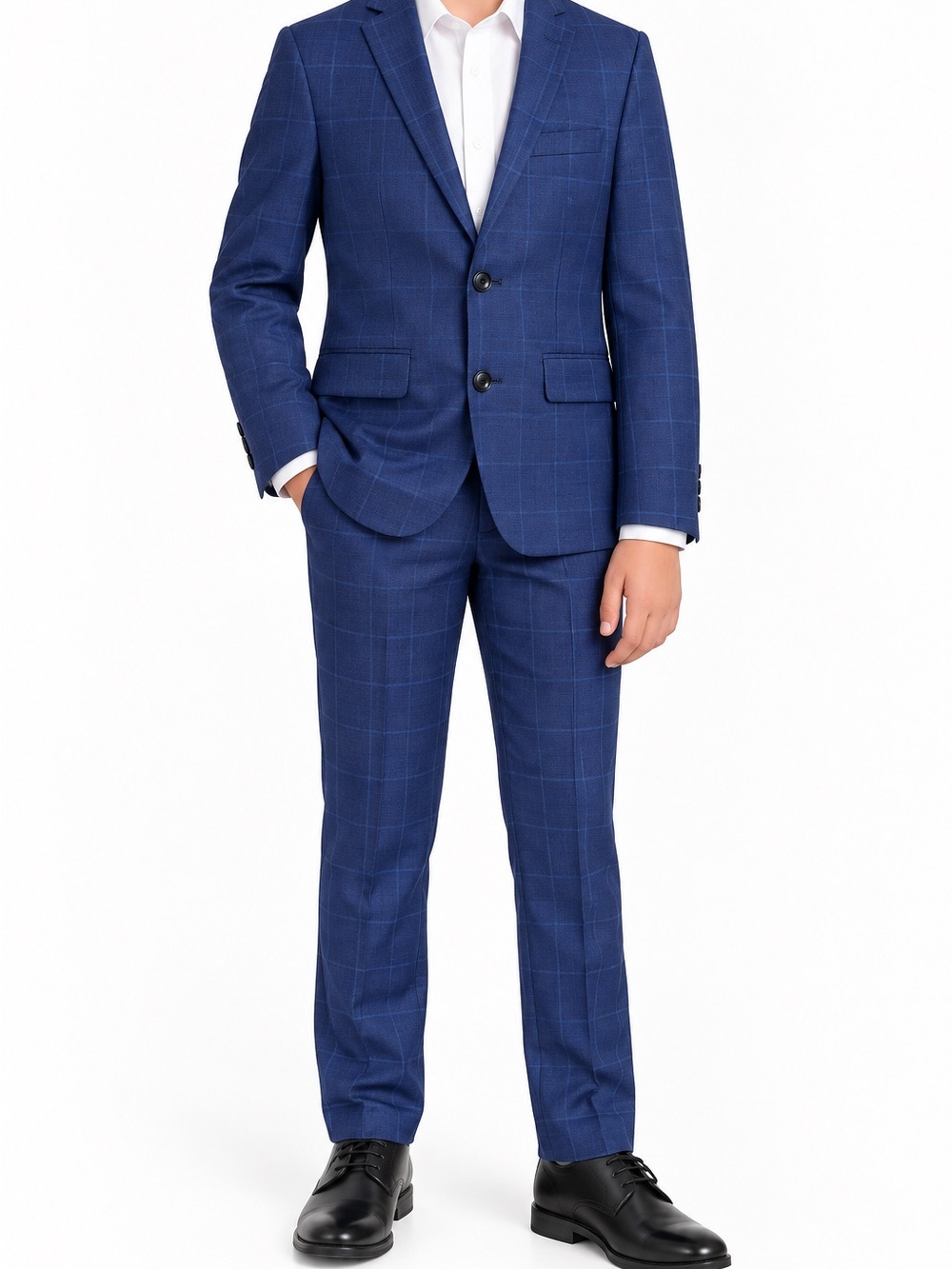 Class Club Boys Blue Windowpane Plaid Suit Set